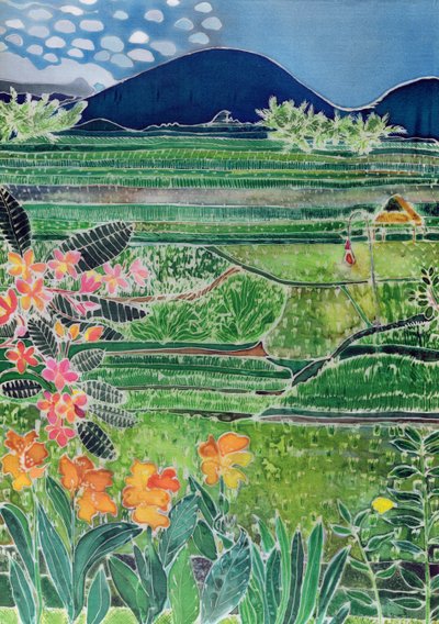Lovina Ricefields with Lilies and Frangipani, Bali by Hilary Simon